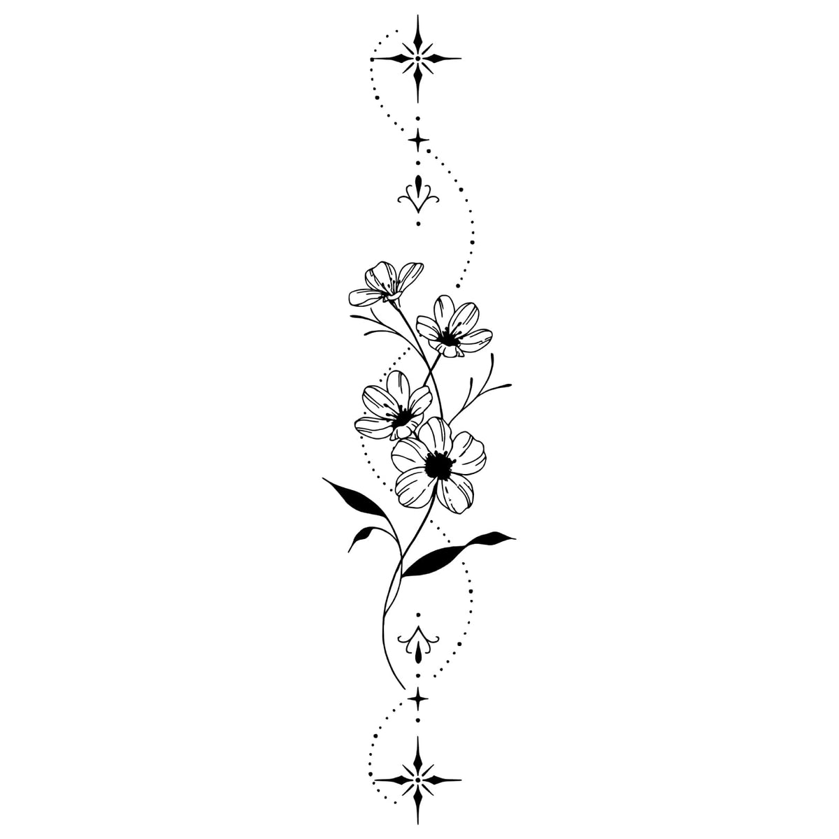 Weekink Spine Flower Tattoo back view with vertical florals for a refined, long-lasting look.