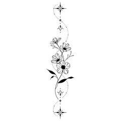 Weekink Spine Flower Tattoo back view with vertical florals for a refined, long-lasting look.