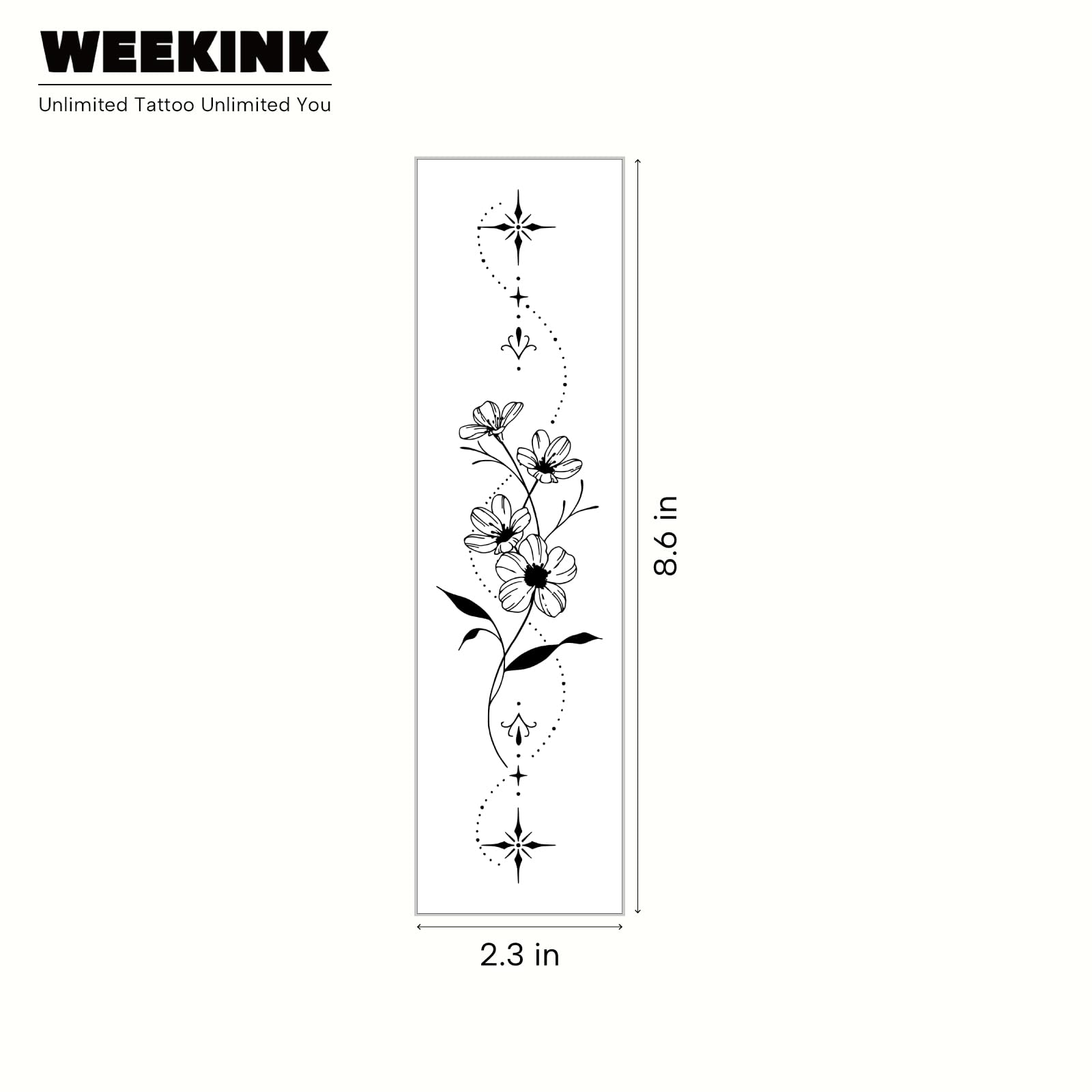 Weekink Spine Flower Tattoo star dot detailing adds an ethereal vibe.