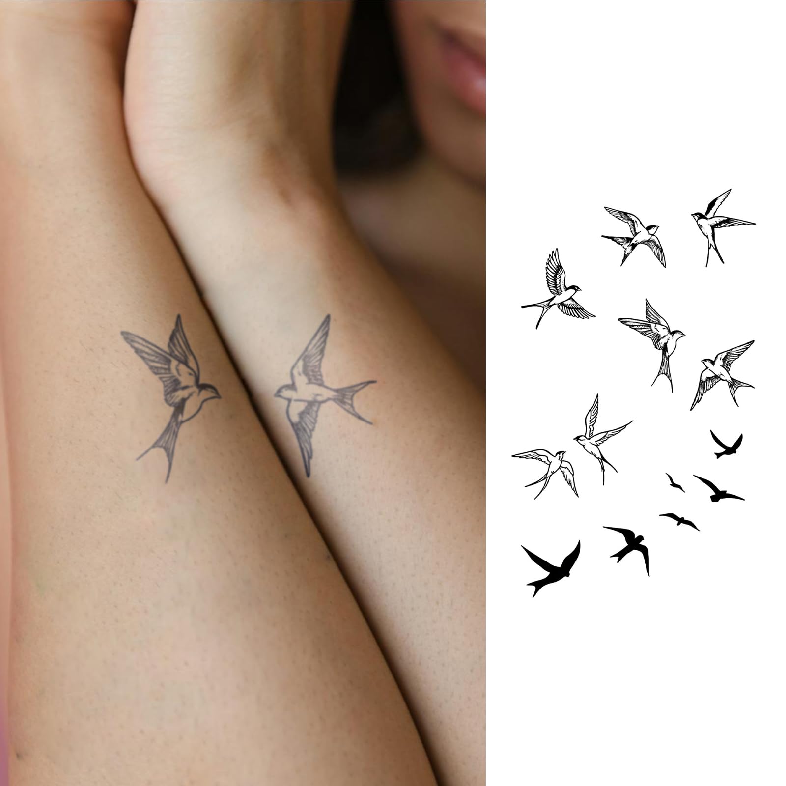 WEEKINK swallow in-flight arm tattoo for a long-lasting, water-resistant look.