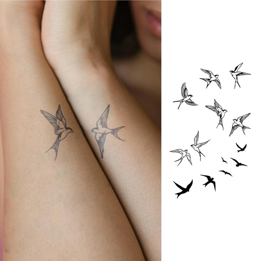 WEEKINK swallow in-flight arm tattoo for a long-lasting, water-resistant look.