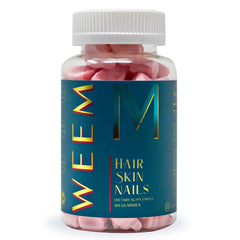 Bottle of WEEM Hair Skin Nails Gummies with label visible