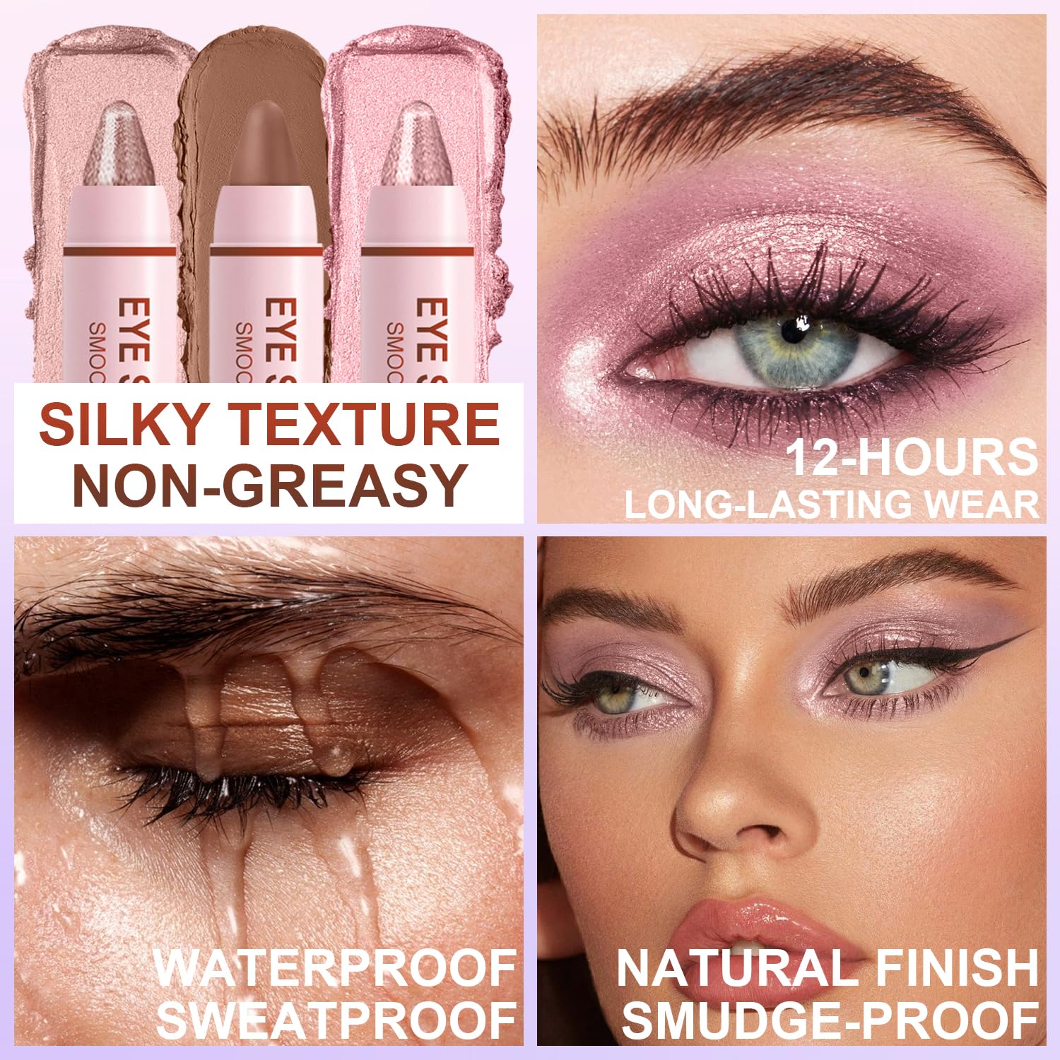 WEEMAY waterproof long-lasting eyeshadow swatches demonstrate fade-proof wear.