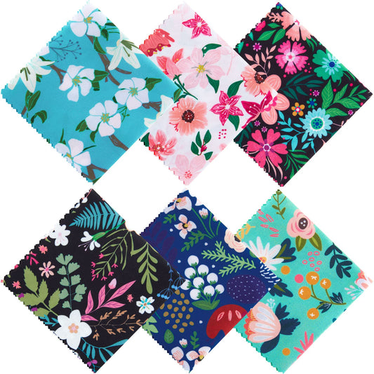 18-piece floral microfiber glasses cleaning cloths set, 6 styles