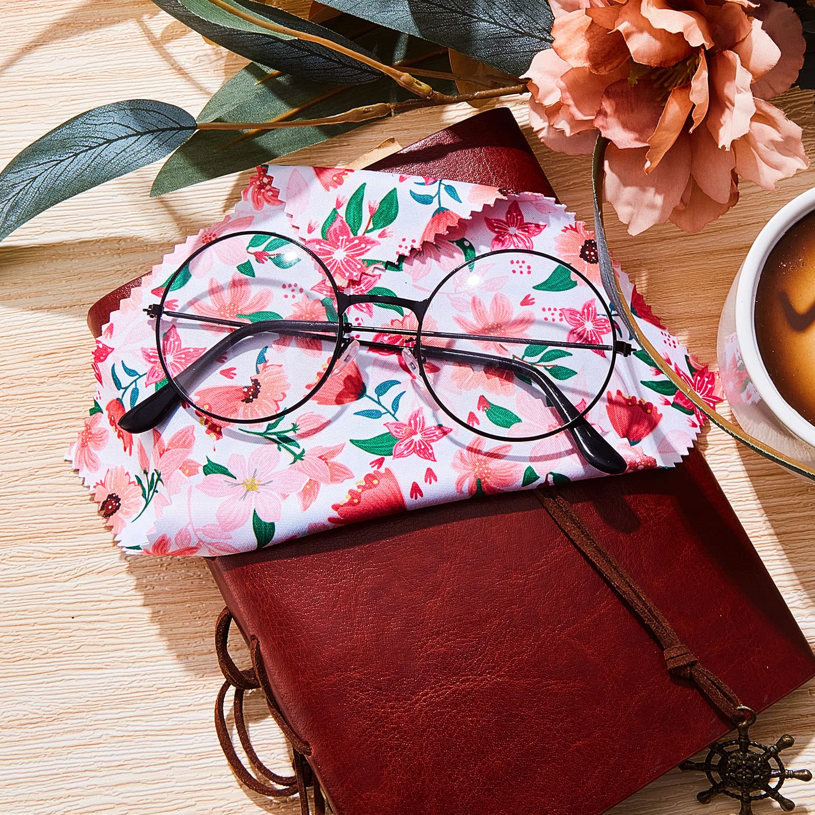 Durable reusable microfiber cleaning cloths with spring floral design