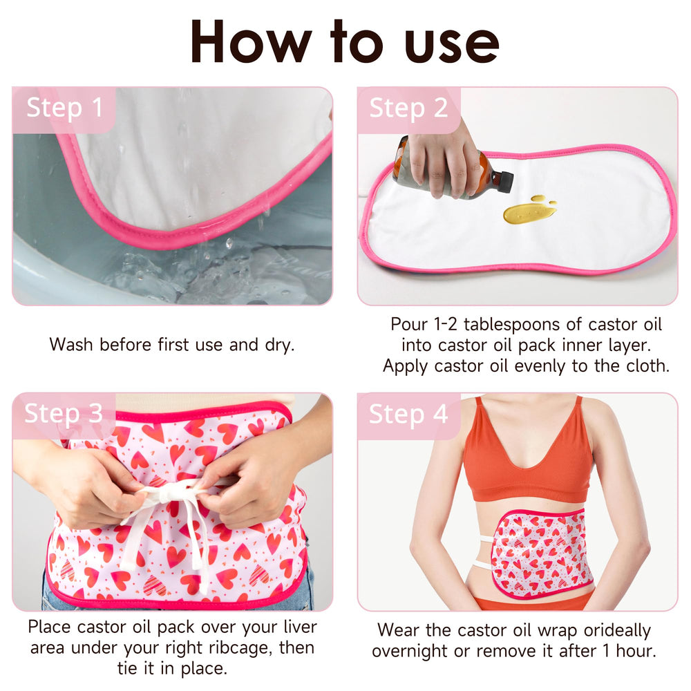 User applying 1-2 tablespoons of castor oil into inner layer