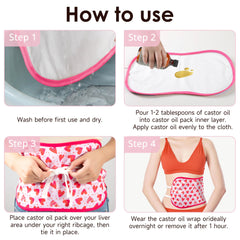 User applying 1-2 tablespoons of castor oil into inner layer