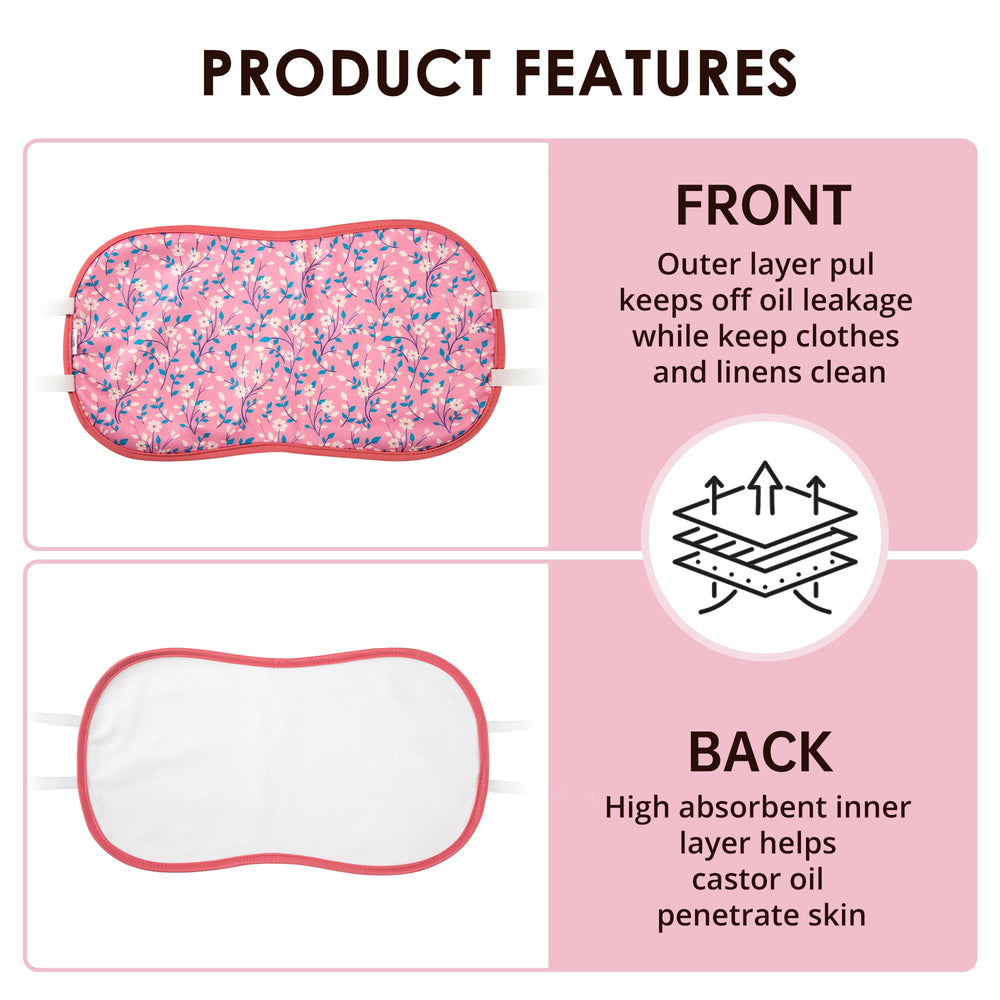Reusable castor oil pack wrap with adjustable strap and pink flowers