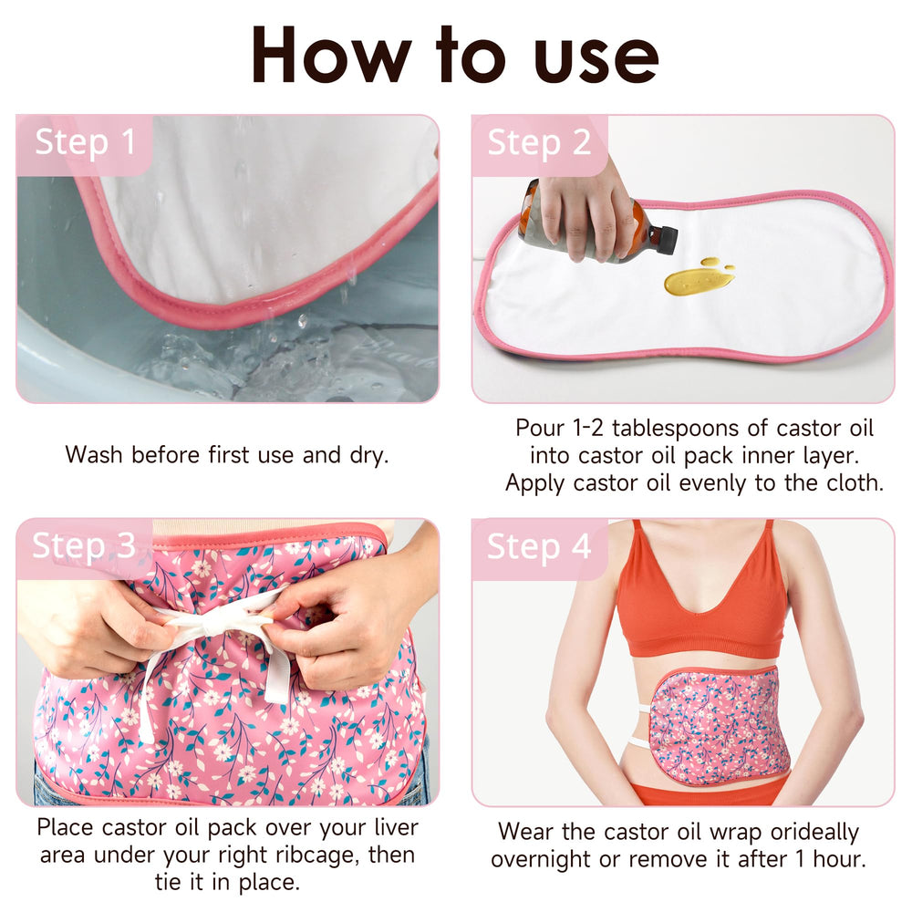 Castor oil pack placed over liver area beneath the right ribcage