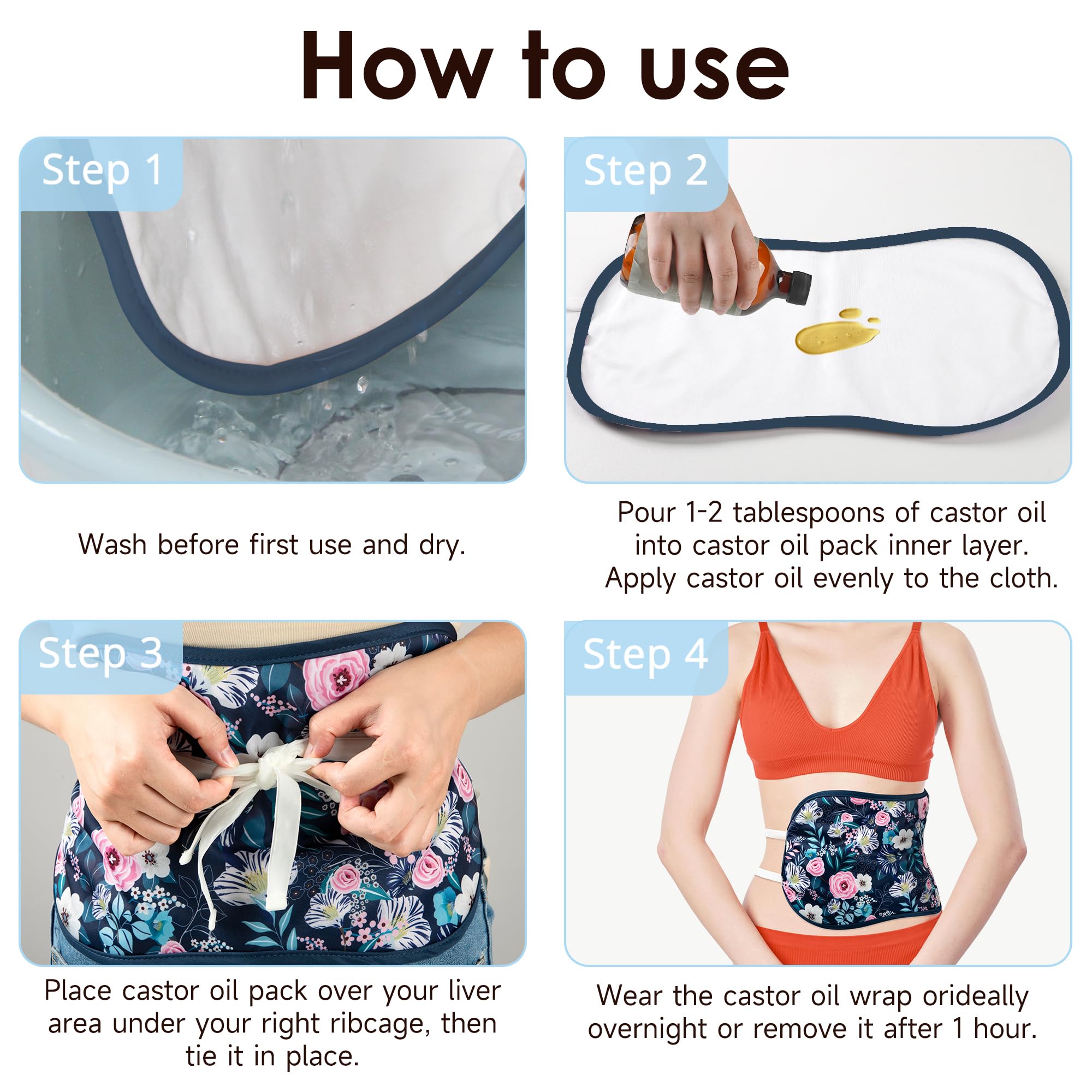 Reusable, machine-washable castor oil pack wrap laid flat