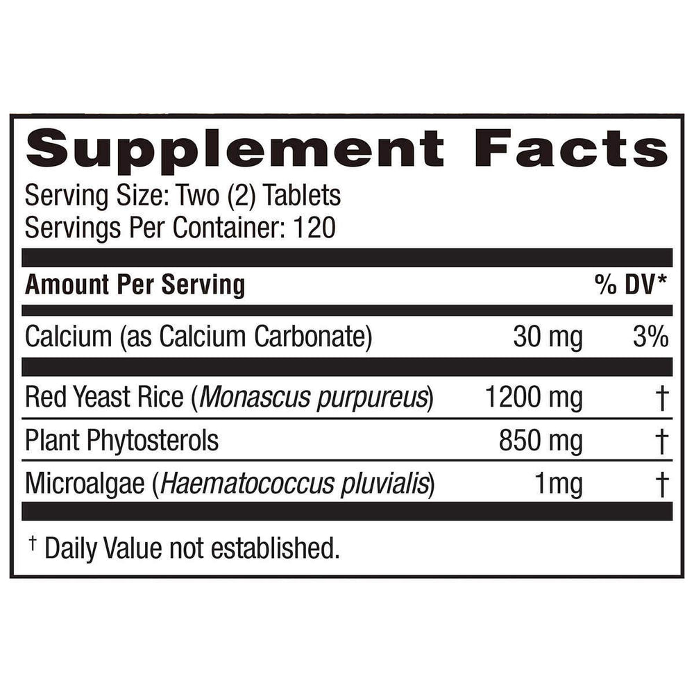Back label with nutrition facts for Weider Red Yeast Rice Plus 2-Pack