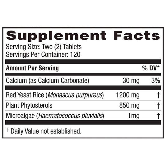 Back label with nutrition facts for Weider Red Yeast Rice Plus 2-Pack
