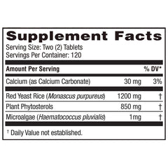 Back label with nutrition facts for Weider Red Yeast Rice Plus 2-Pack