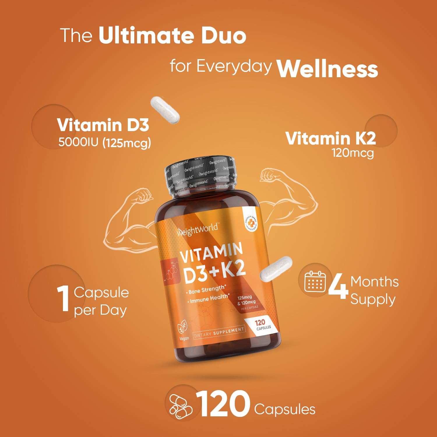 Close-up of D3 K2 nutrition facts showing 5000 IU and 120 mcg K2