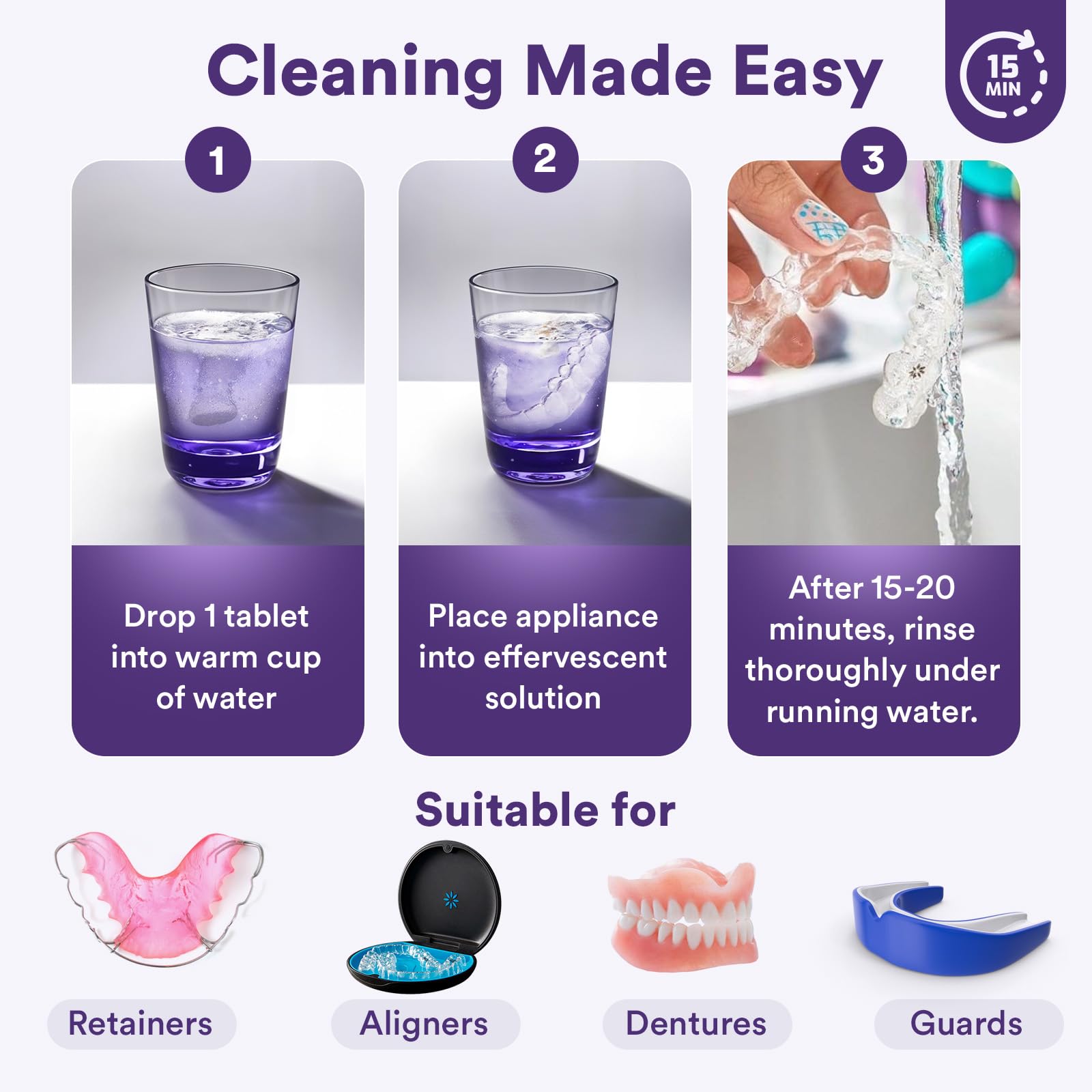 Night guard being cleaned with Weiss Naturals tablets