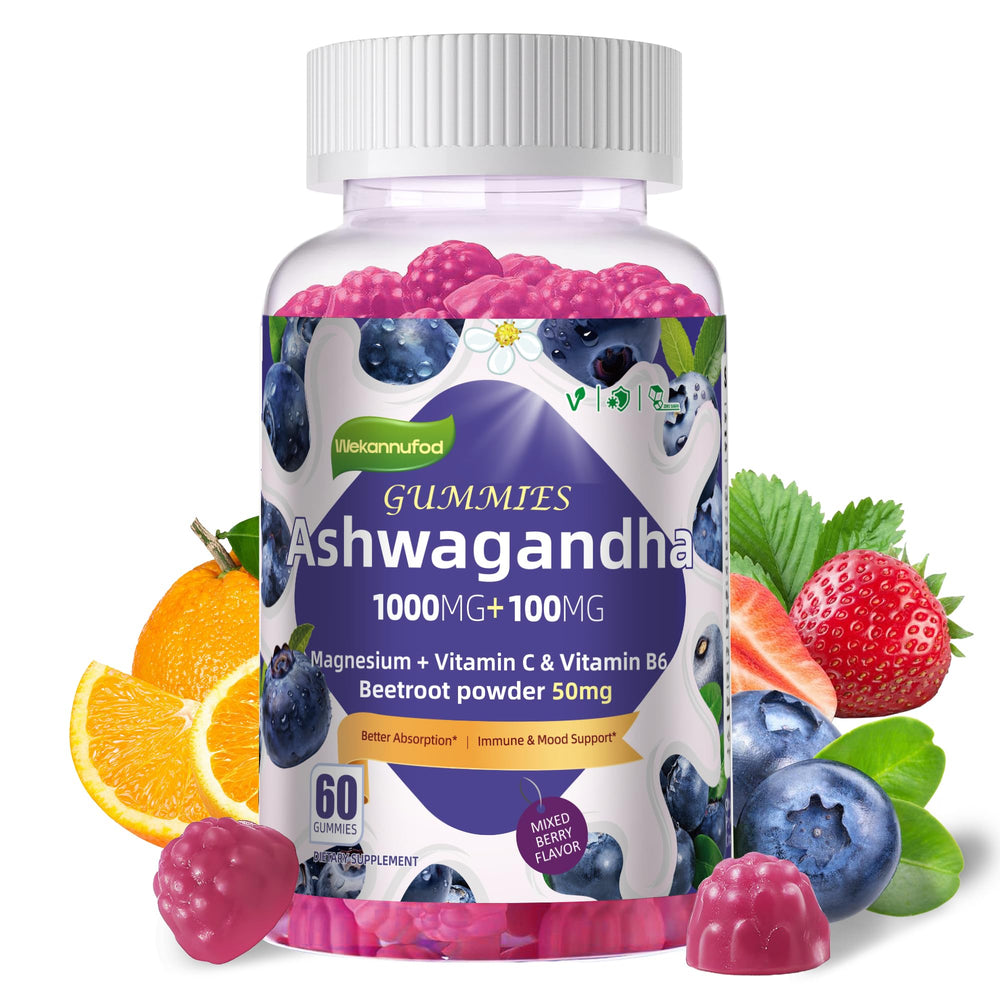 Front view of Wekannufod Ashwagandha Gummies with Vitamin D3 bottle