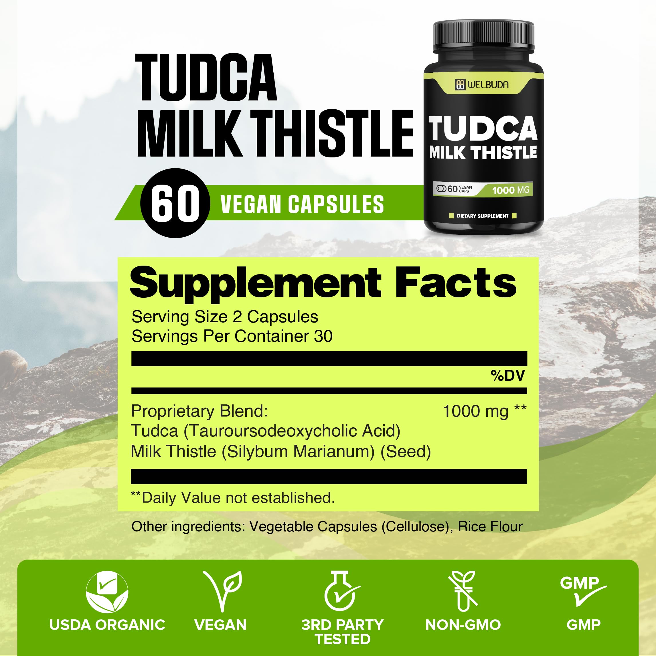 60 vegan capsules bottle of Tudca and Milk Thistle