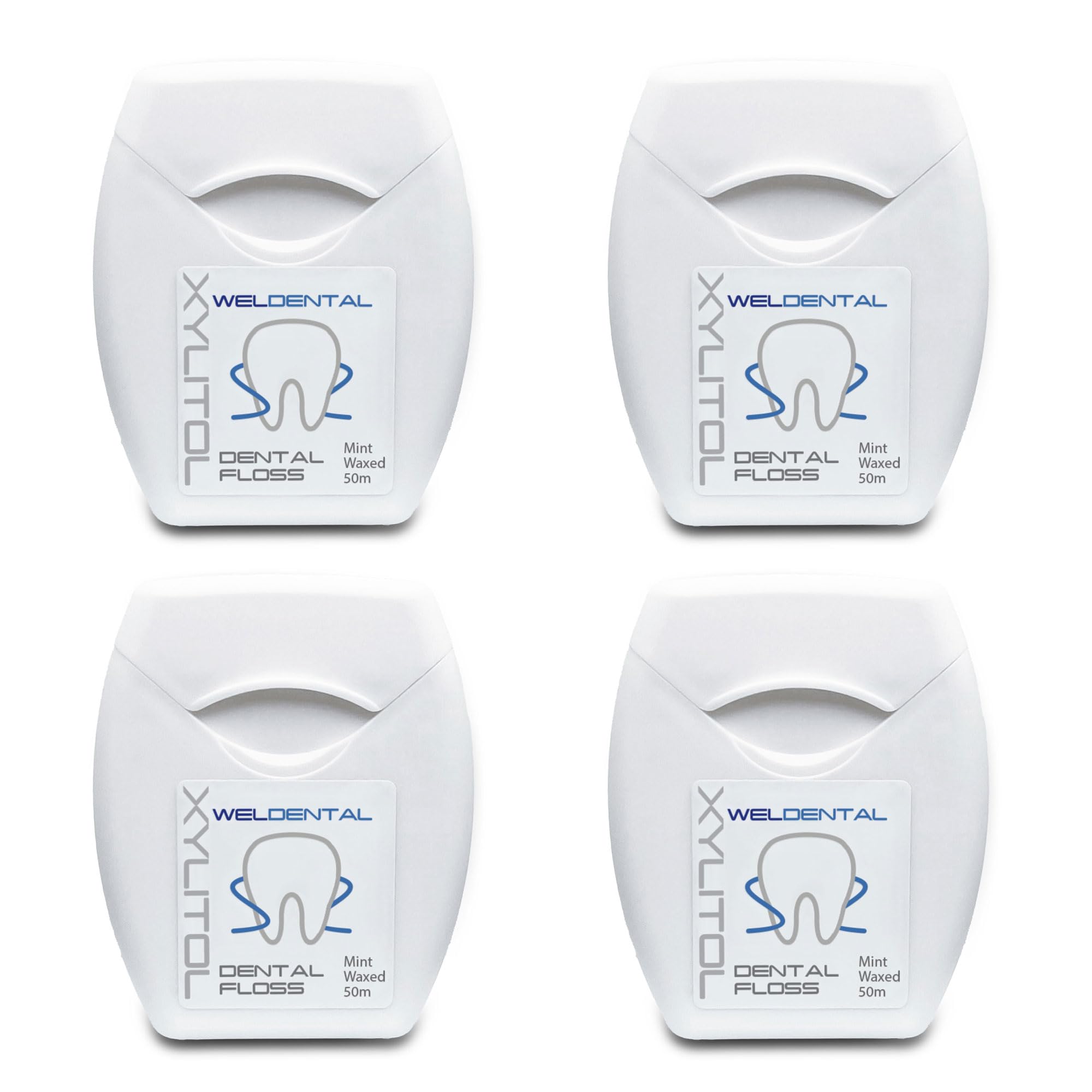 Weldental Xylitol Dental Floss 50m (4-pack) – product shot with packaging