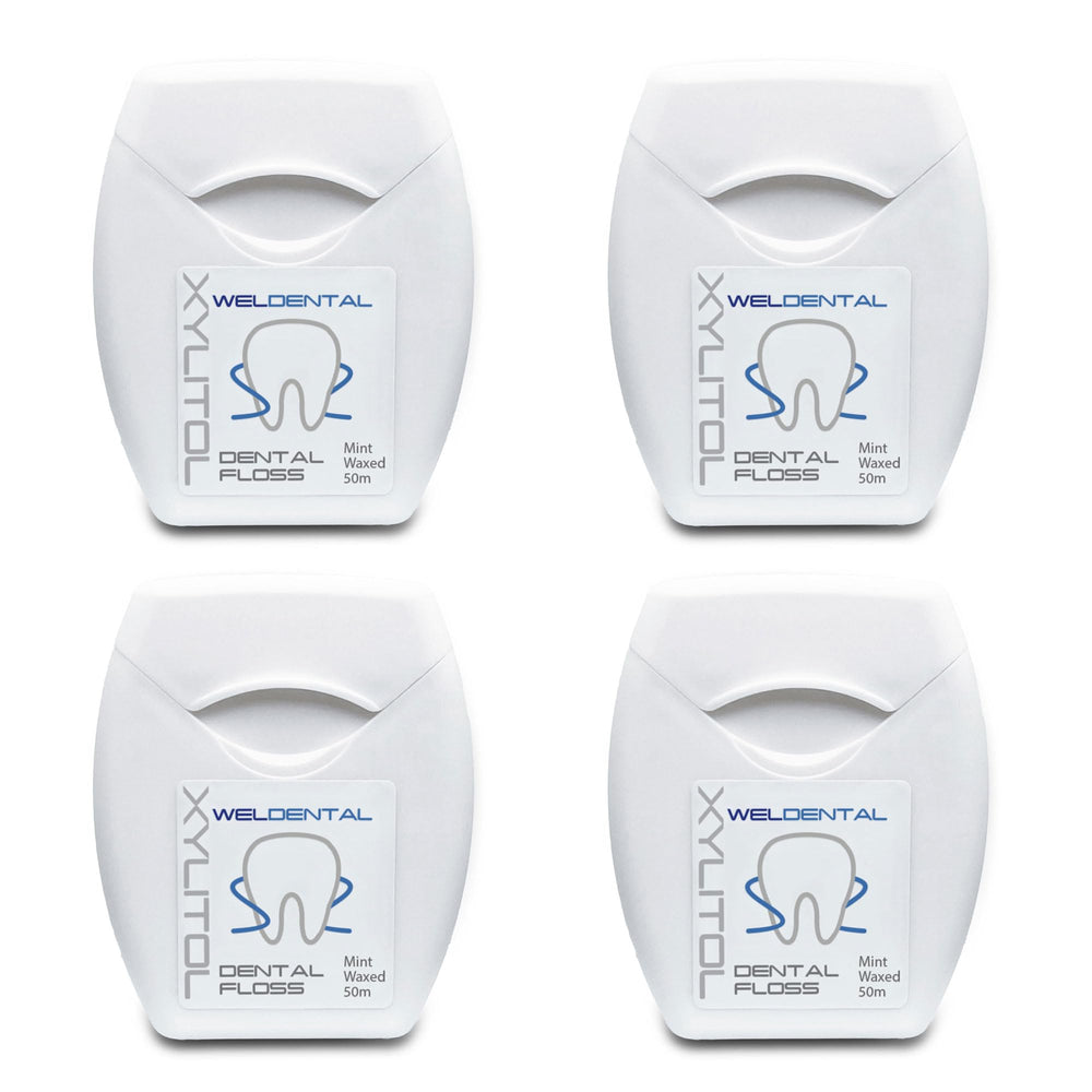 Weldental Xylitol Dental Floss 50m (4-pack) – product shot with packaging