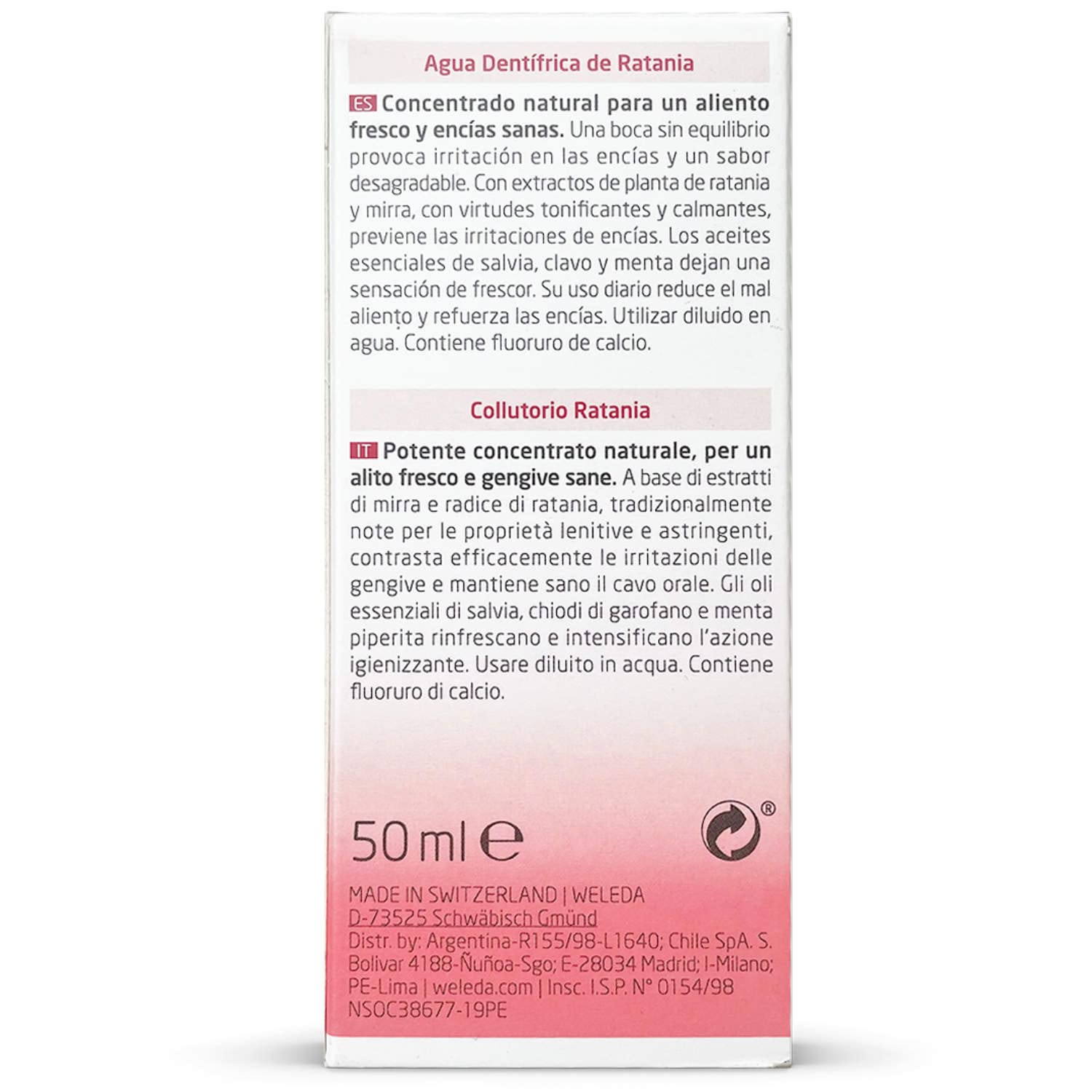 Close-up of Weleda Mouthwash 50mL bottle label