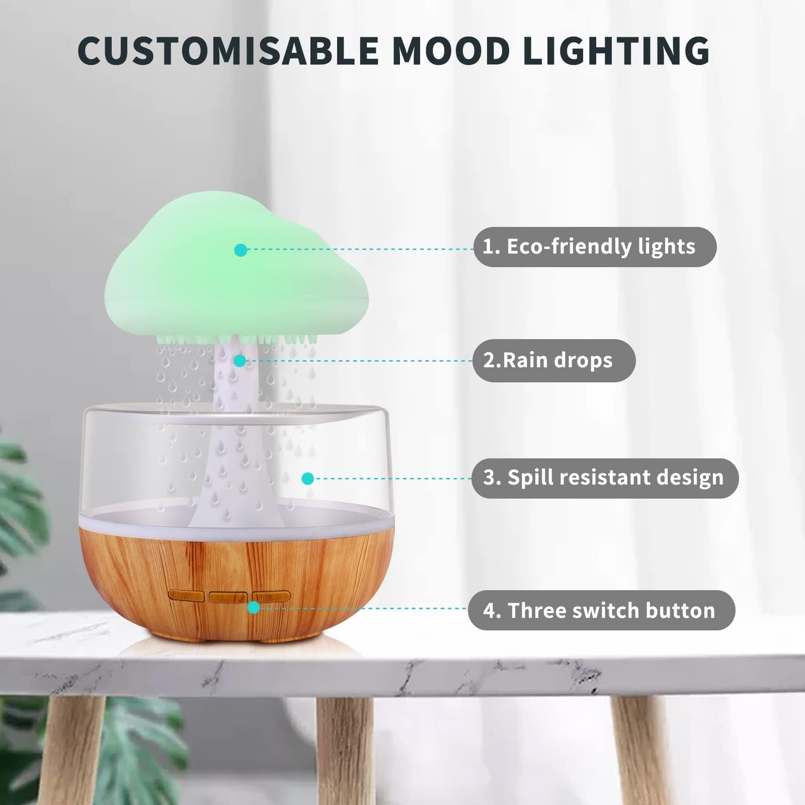 Weljoy Zen Raining Cloud Night Light Diffuser displaying 7-color lights