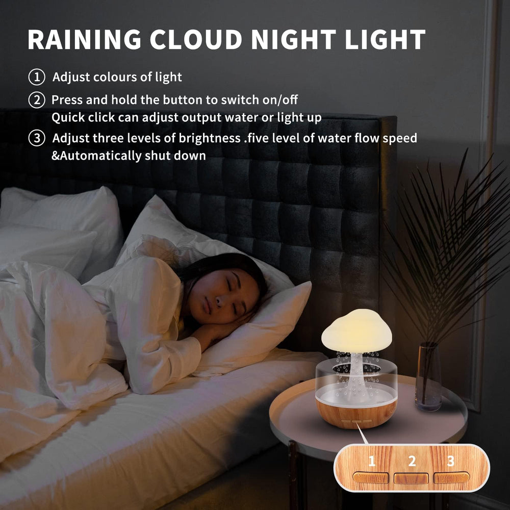 Weljoy Zen Raining Cloud Night Light Diffuser on a desk