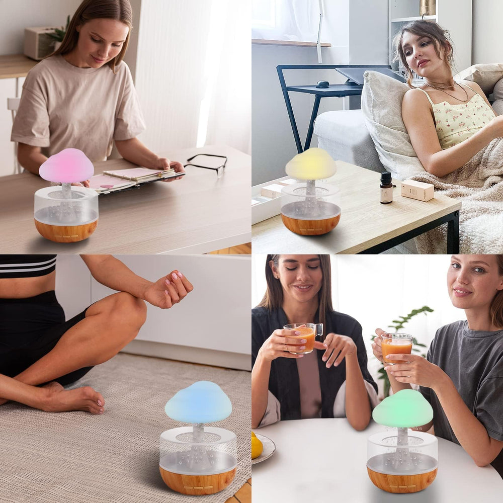 Weljoy Zen Raining Cloud Night Light Diffuser built-in battery indicator