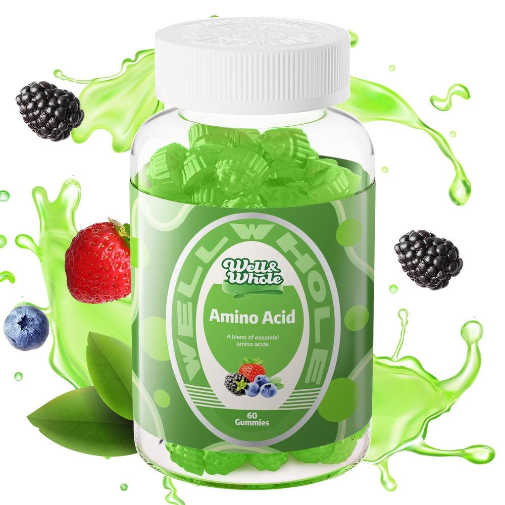 Well&amp;Whole BCAA Gummies 9-in-1 EAA bottle label close-up