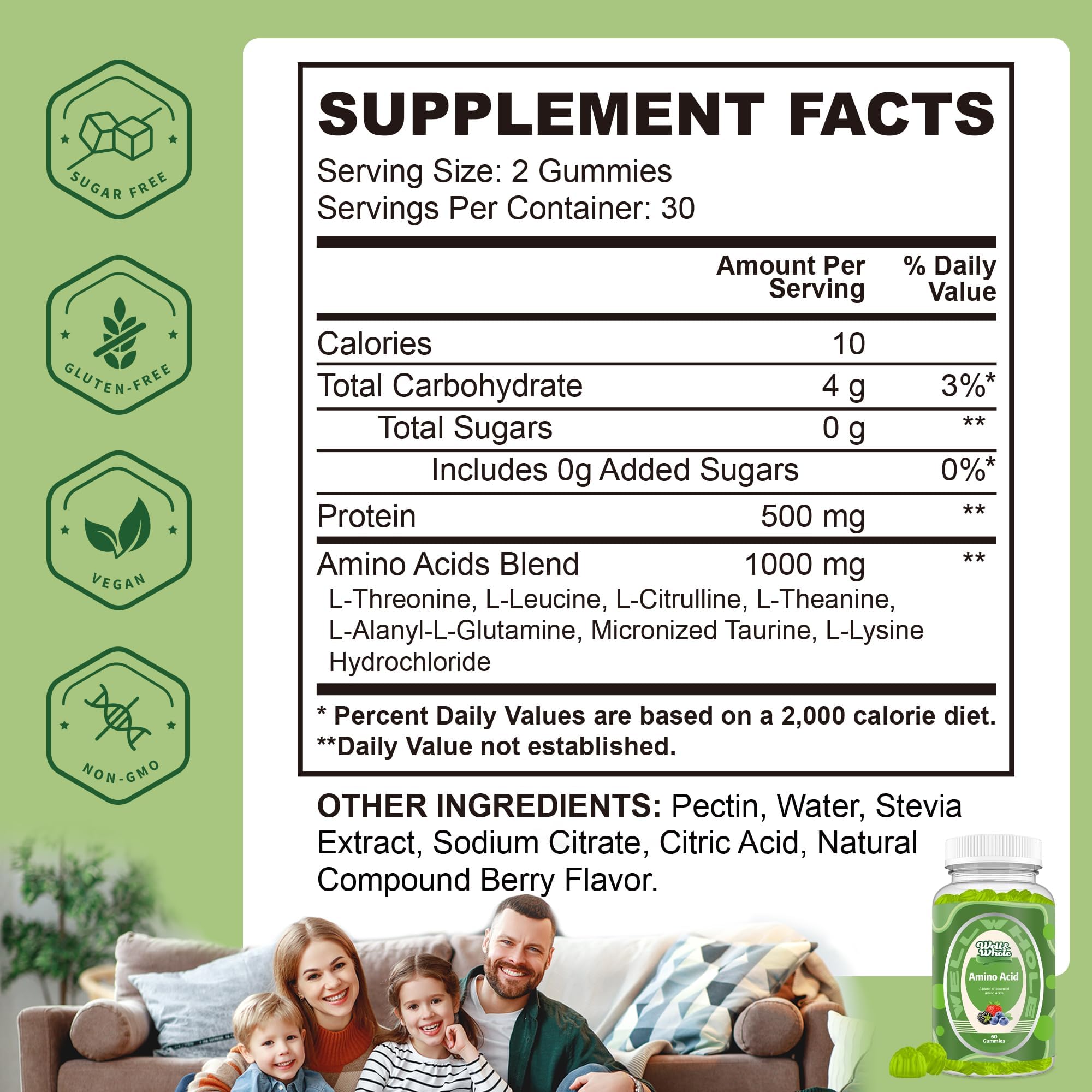 Supplement facts and ingredients for Well&amp;Whole BCAA Gummies