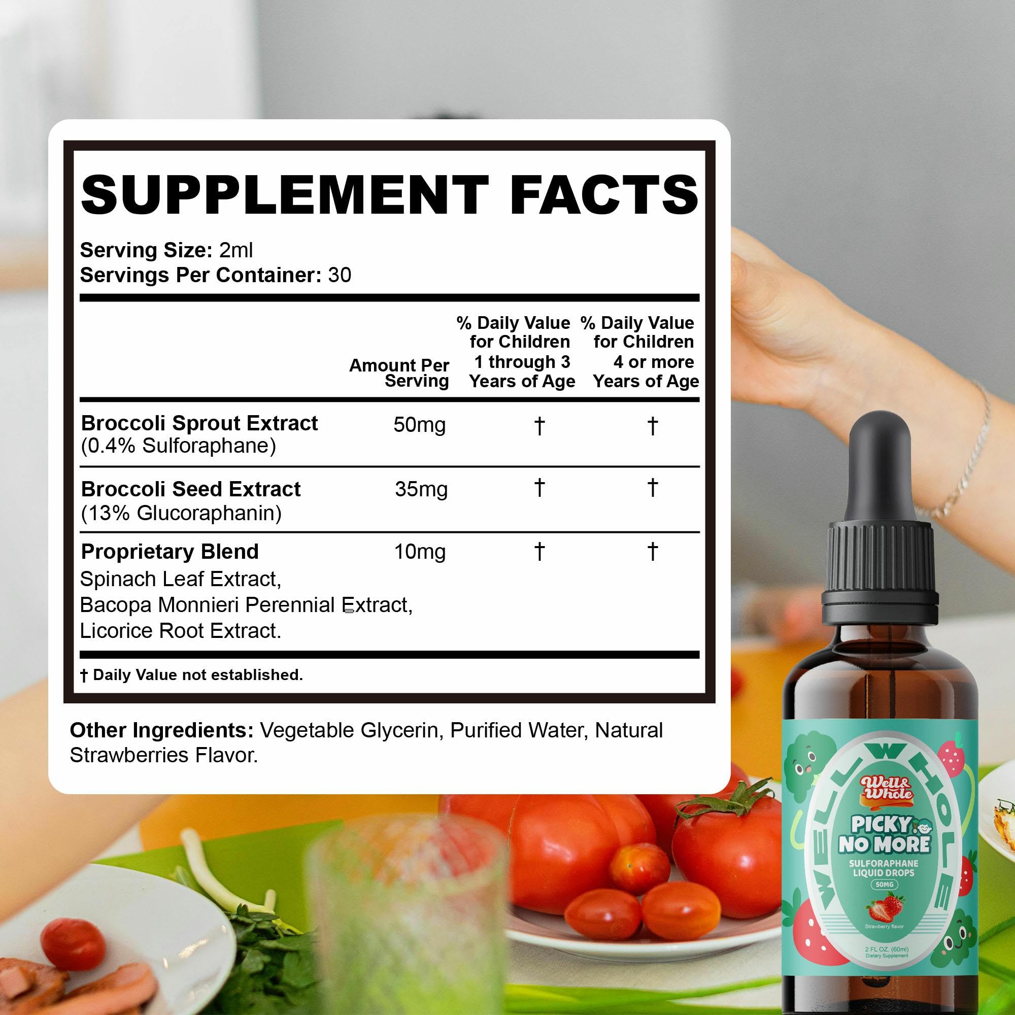 Strawberry-flavored sulforaphane liquid for kids