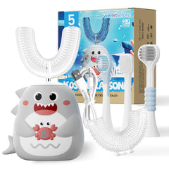 Front view of Well Before Ultrasonic Kid's U-Shaped Toothbrush in Shark Grey