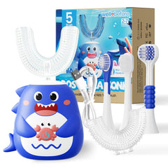 Main image of Well Before Ultrasonic Kid's U-Shaped Toothbrush Shark Blue