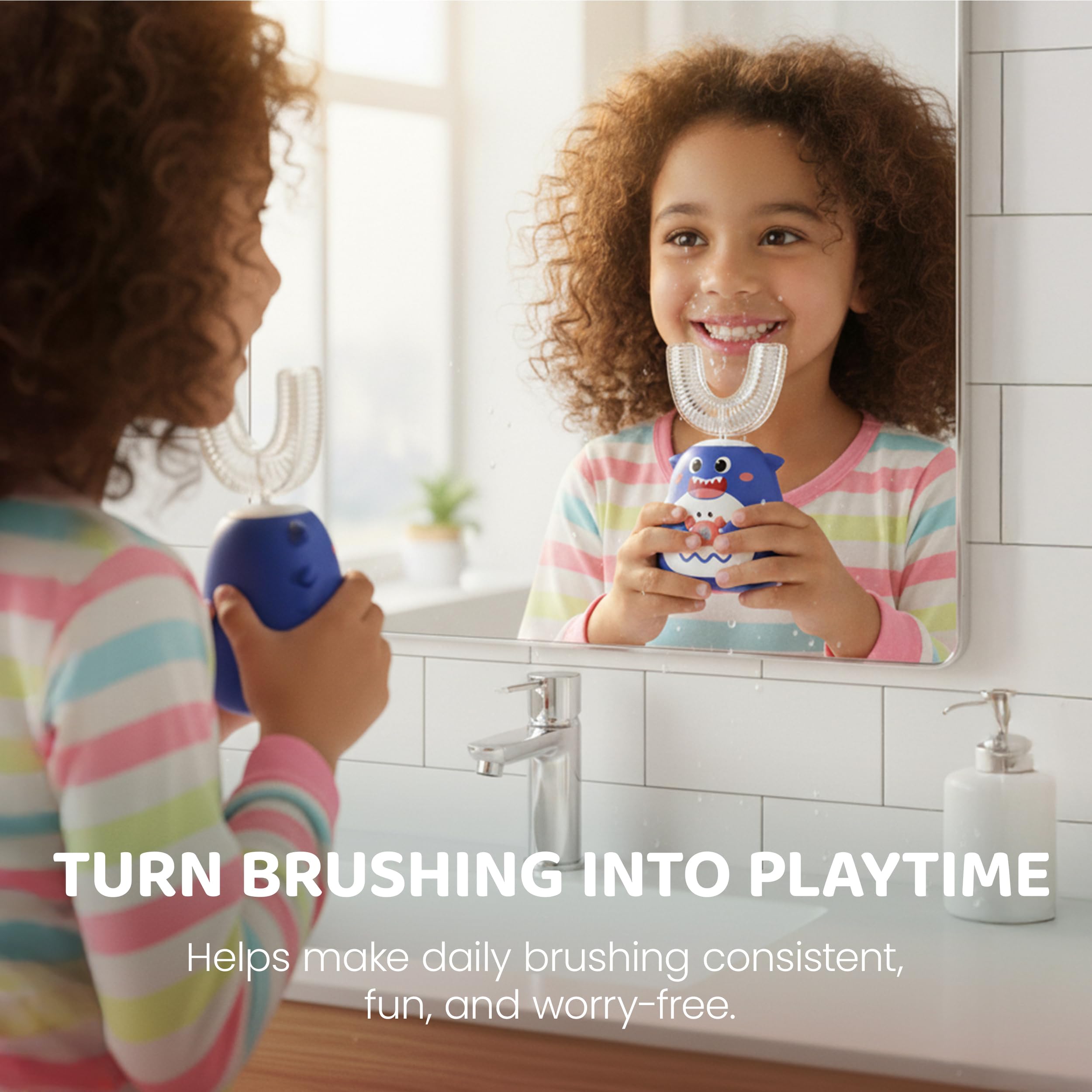 Two U-shaped silicone brush heads for Well Before toothbrush