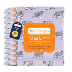 Well-Kept Tech & Lens Wipes hero image showing the 12-pack with Tiger Pose
