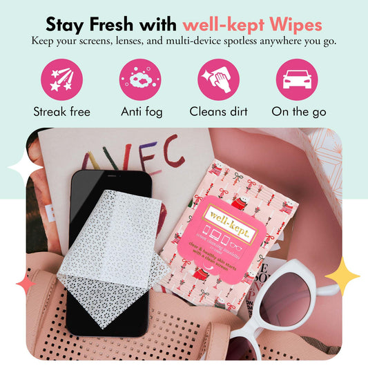 Six-pack resealable pouch of wipes laid out