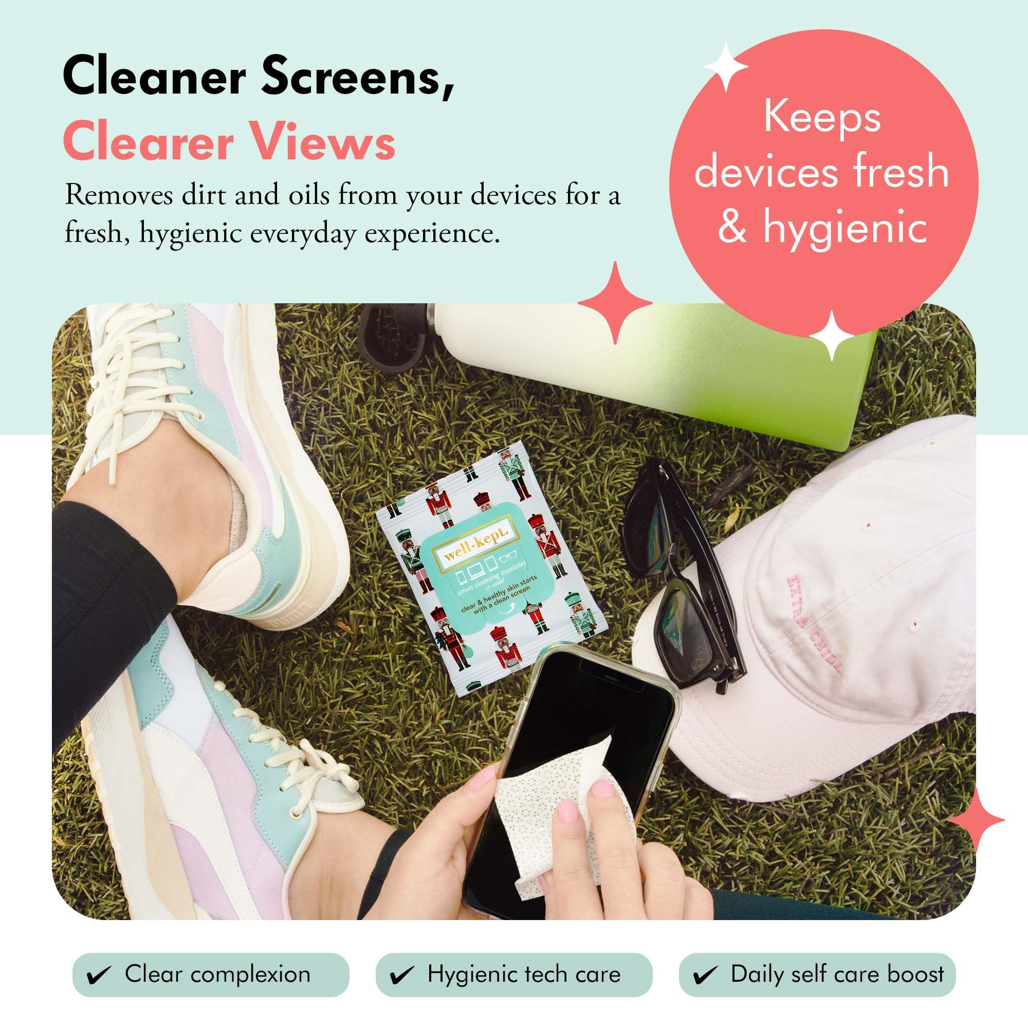 Lint-free eyeglass wipe in use on glasses