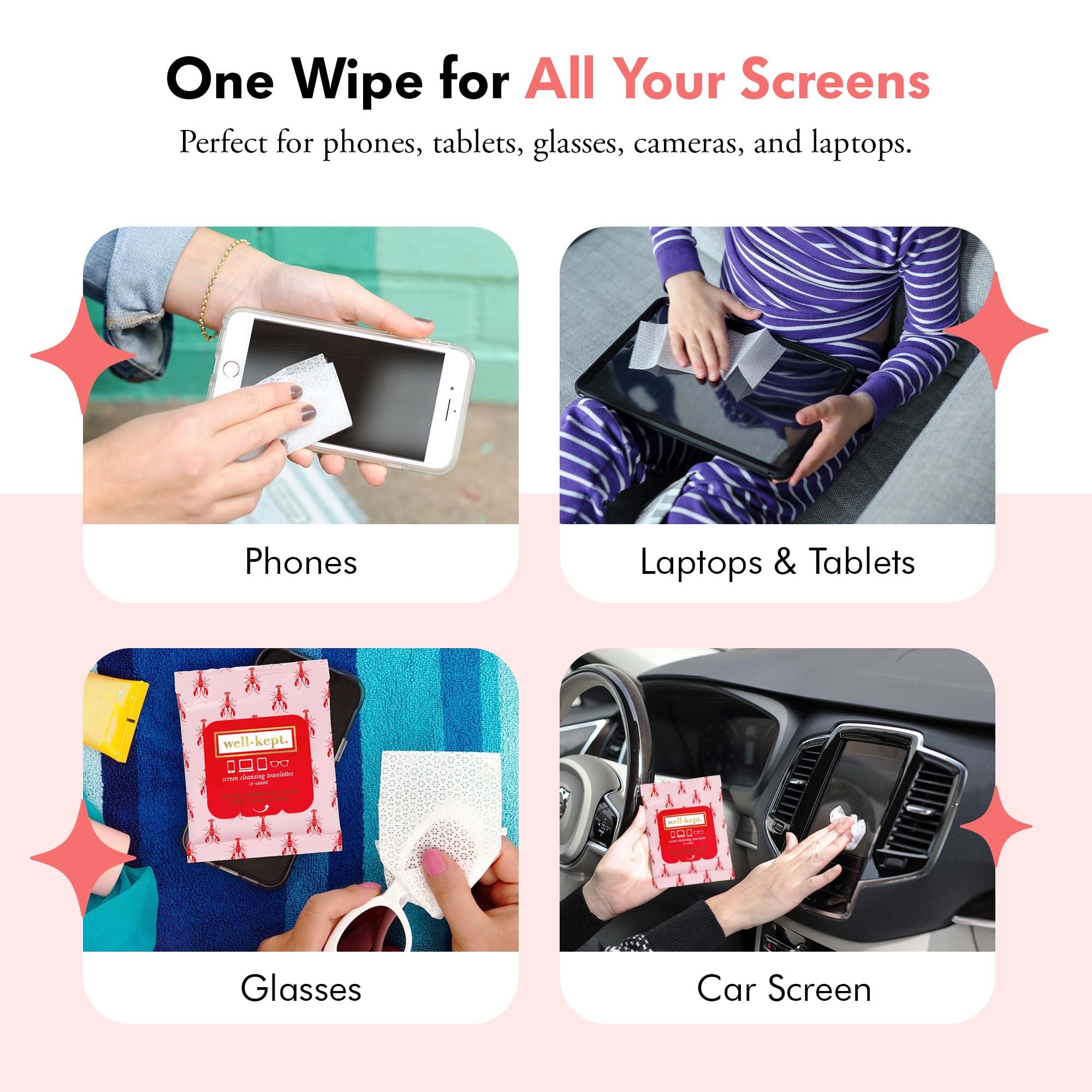 Rainbow-striped Well-Kept Wipes packs