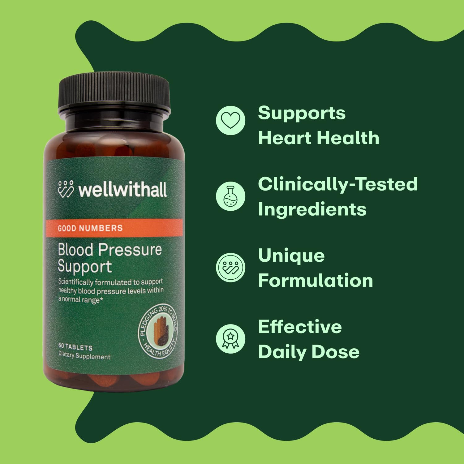 60-tablet bottle of WellWithAll Blood Pressure Support