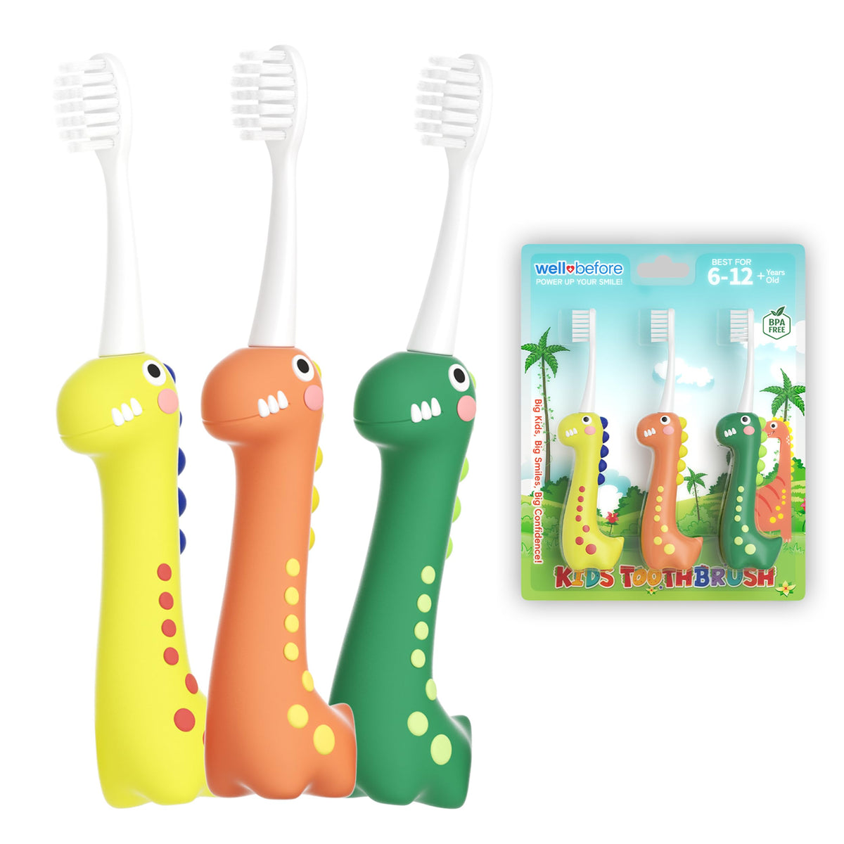 Well Before Dinosaur Kids Toothbrush 3-pack hero image