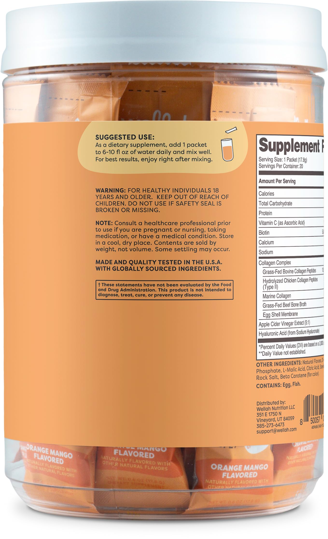 Infographic showing five collagen types and ingredients for Wellah Afterglow