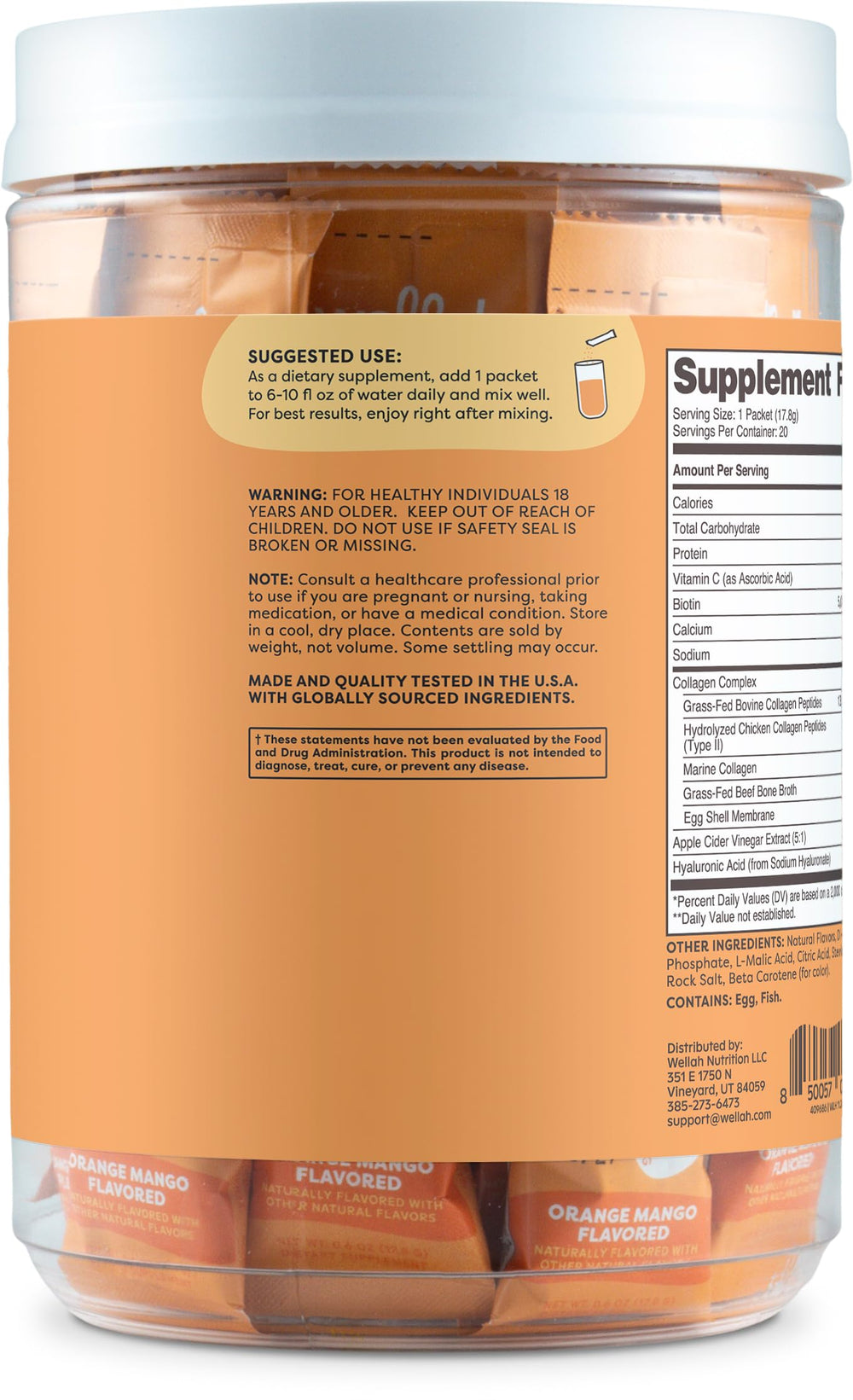 Infographic showing five collagen types and ingredients for Wellah Afterglow