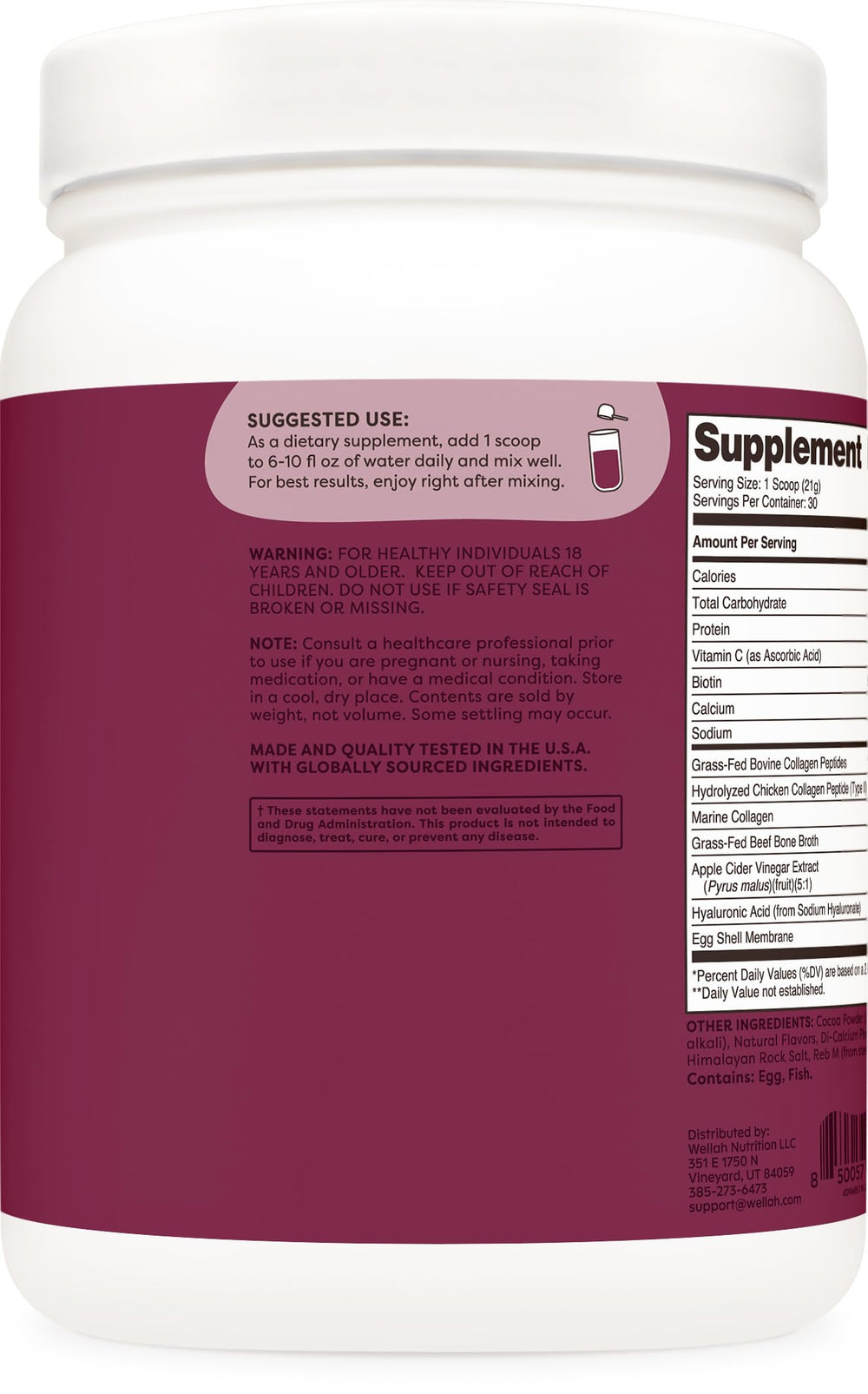 Wellah Afterglow tub with 30 servings visible