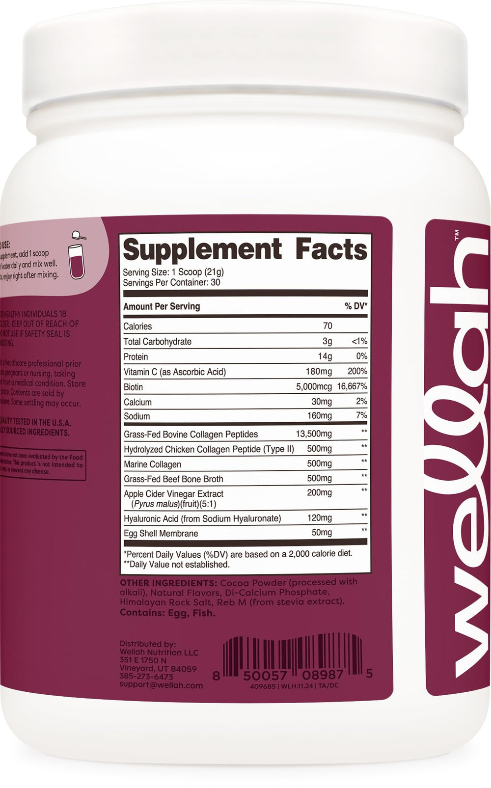 Nutrition facts panel of Wellah Afterglow Multi Collagen Protein