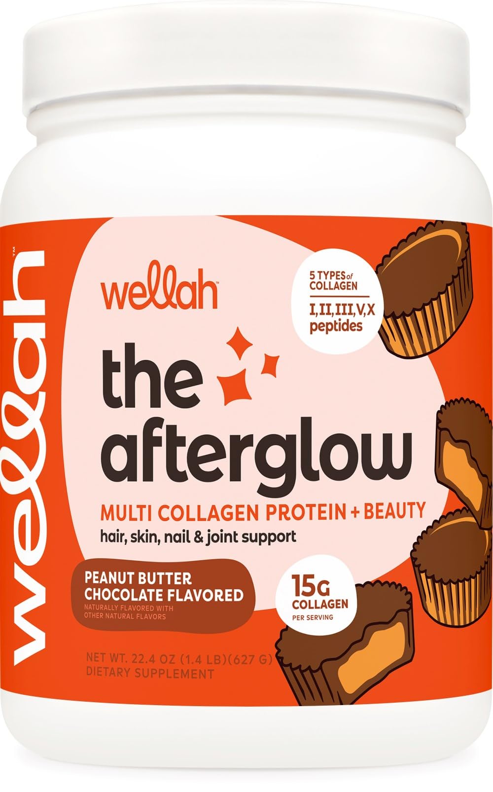 Wellah Afterglow Multi Collagen Protein + Beauty Peanut Butter Chocolate container