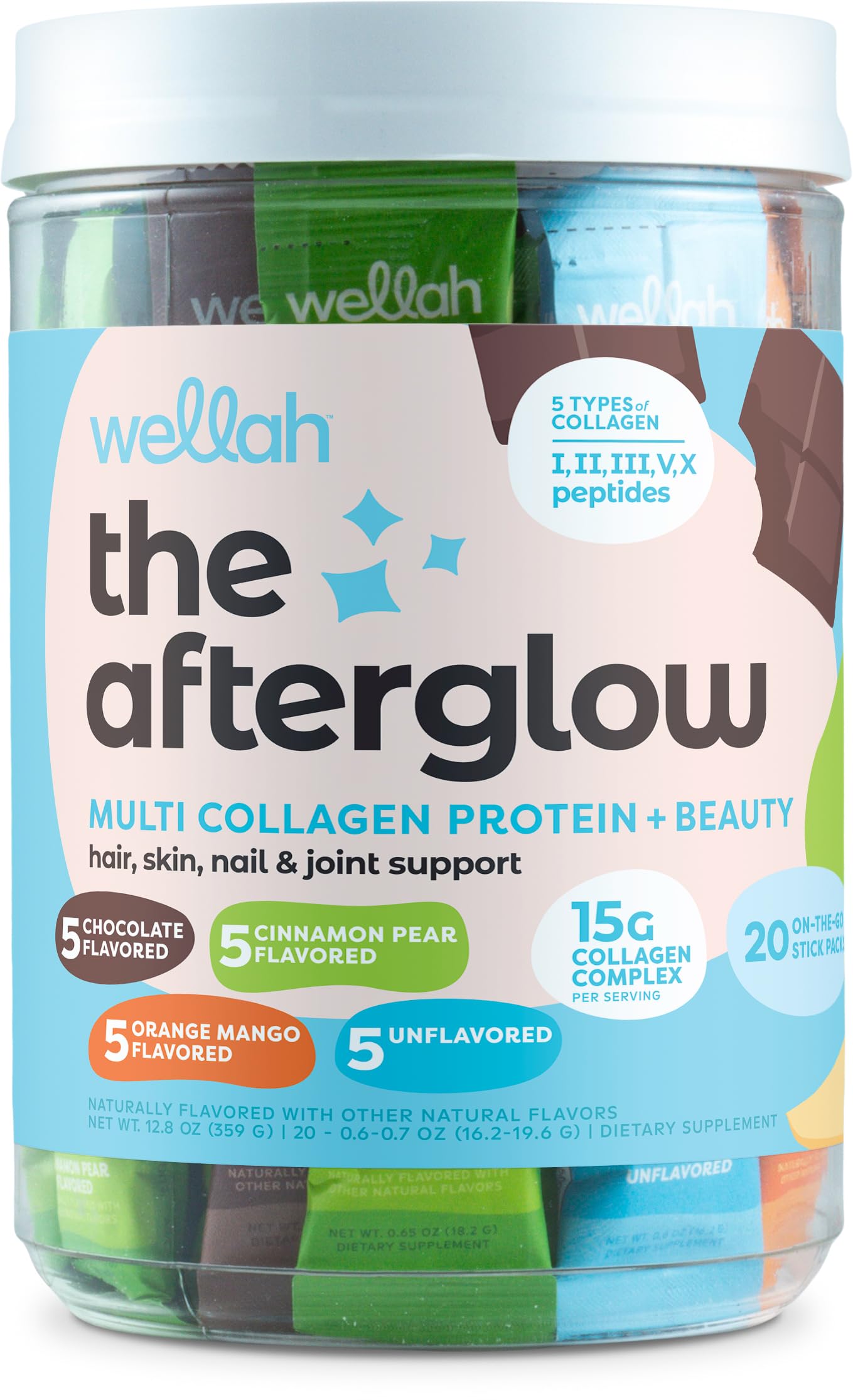 Wellah Afterglow Multi Collagen Protein + Beauty Variety Pack – Chocolate flavor stickpack