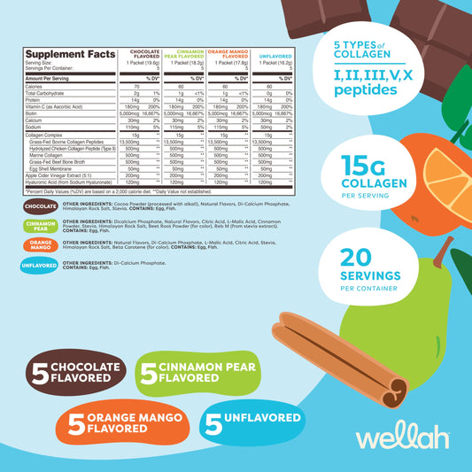 Wellah Afterglow Multi Collagen Protein + Beauty Variety Pack – Cinnamon Pear flavor stickpack