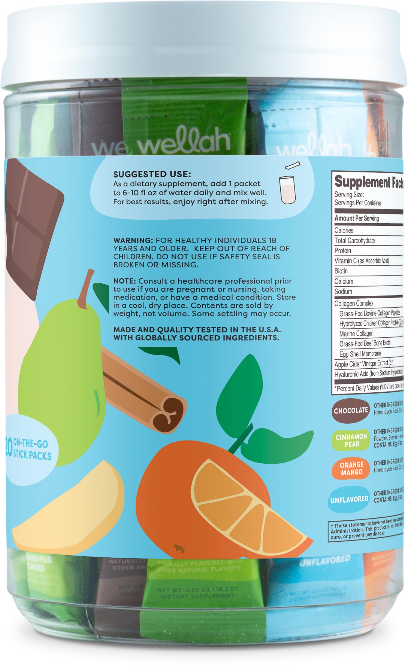Wellah Afterglow Multi Collagen Protein + Beauty Variety Pack – Orange Mango flavor stickpack