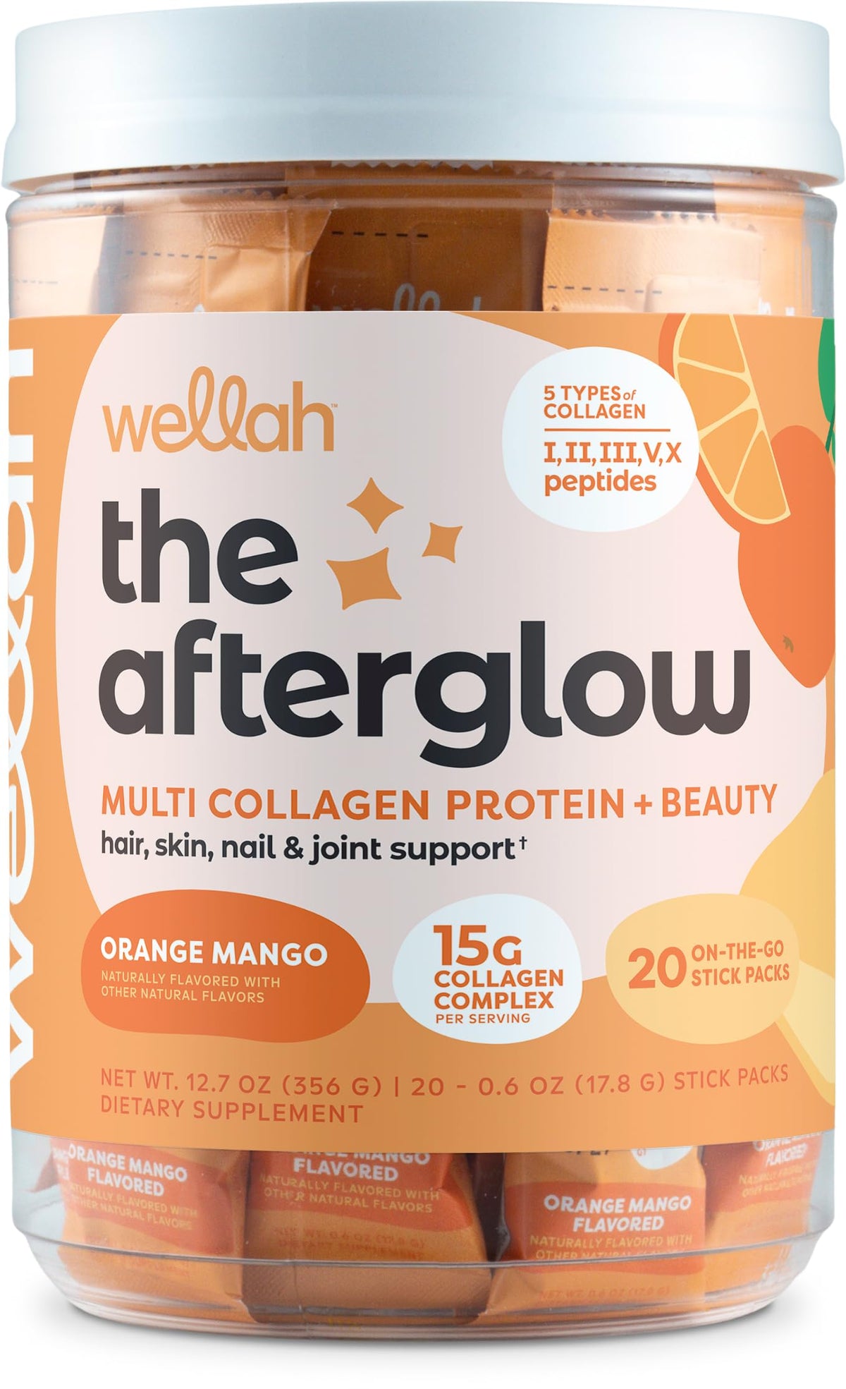 Wellah Afterglow Orange Mango collagen stickpack – front view