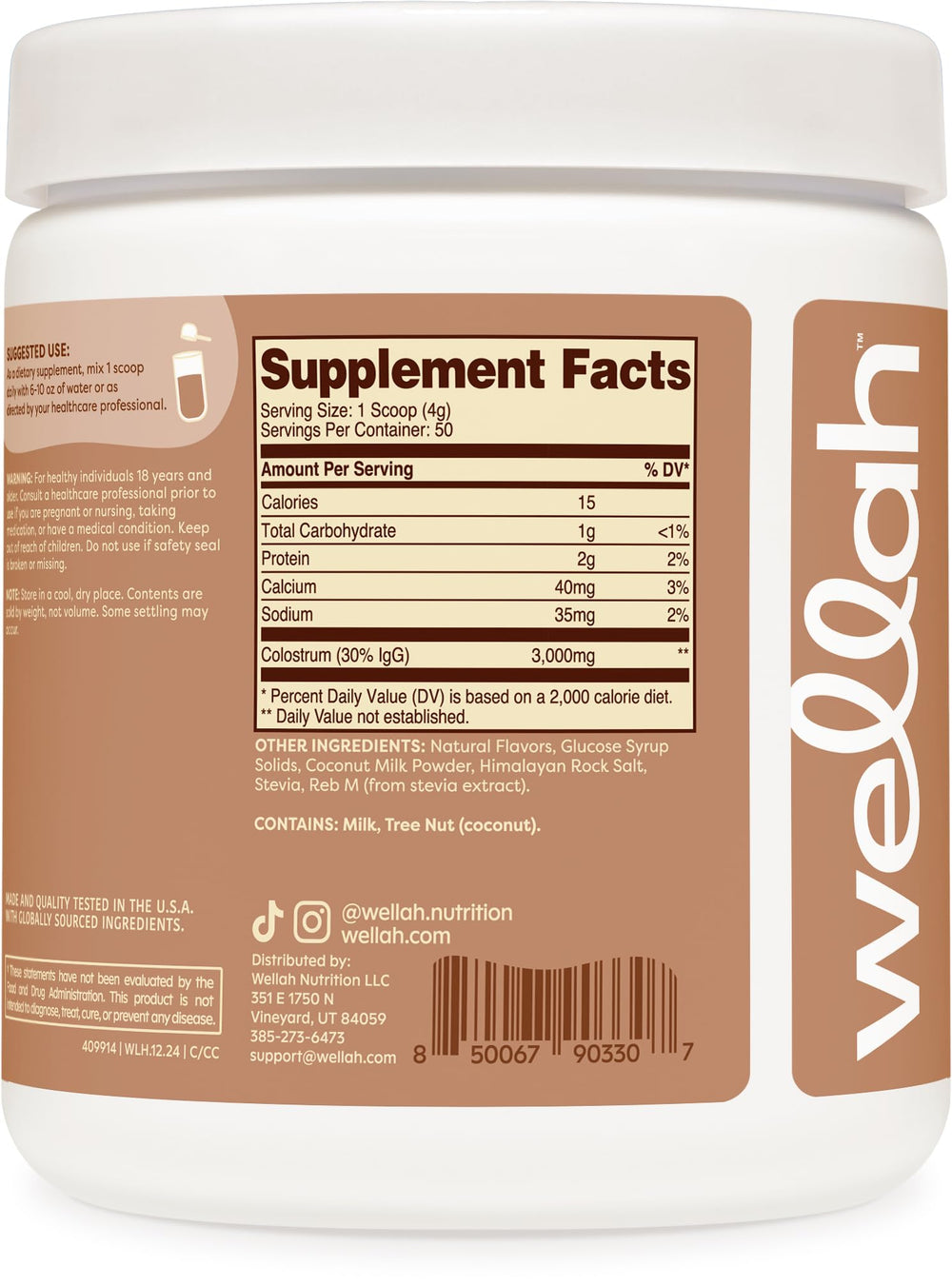 Powder scoop of Wellah Colostrum Coconut Cream