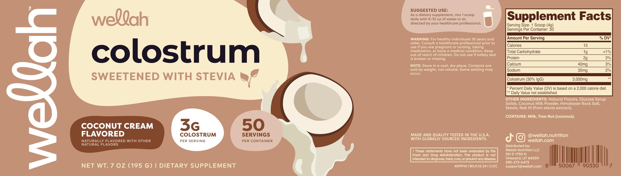 Wellah Colostrum Coconut Cream packaging with bottle and box